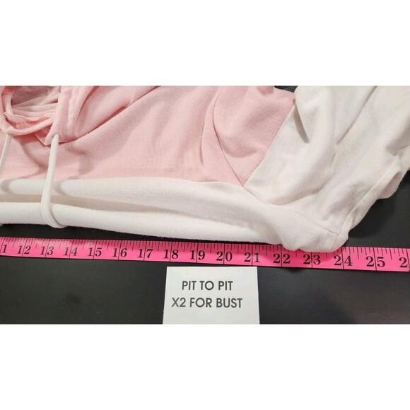 Womens XL Pink White Gray Sweater Hood Color Block Cozy Sporty Neapolitan Light - Picture 16 of 16